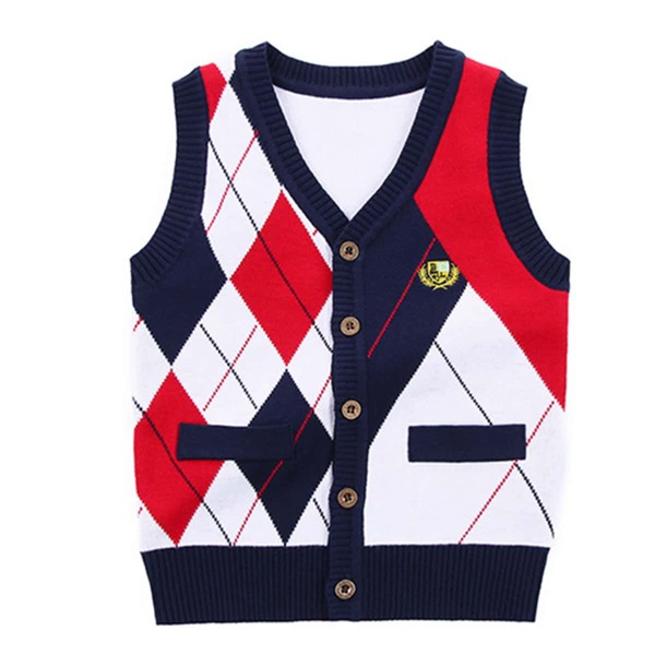 

Toddler Boys Argyle Pattern Graphic Embroidery Cardigan Vest, Multicolor