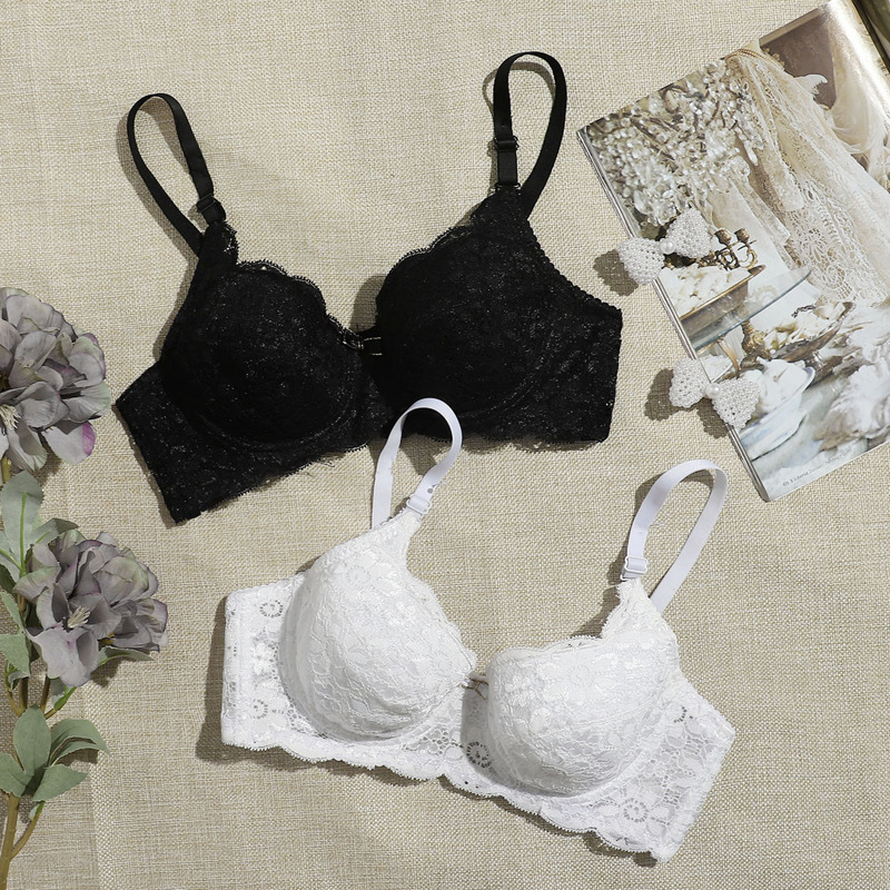 

2pack Floral Lace Underwire Bra, Black and white