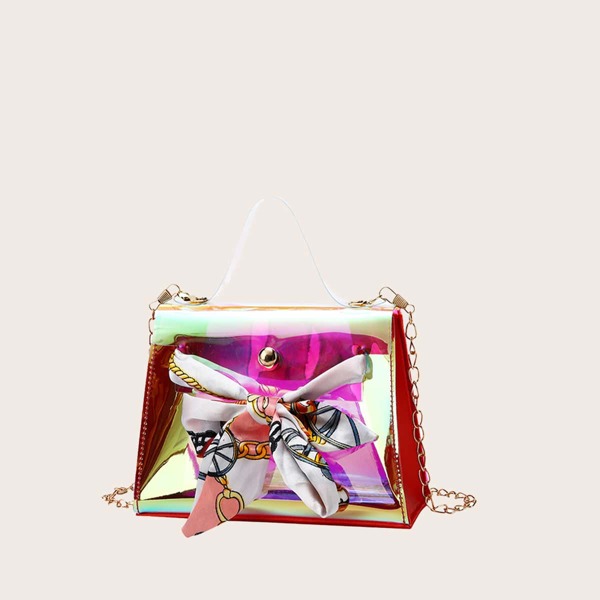 

Twilly Scarf Decor Holographic Satchel Bag, Multicolor