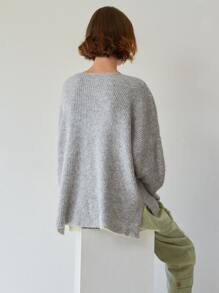 MOTF PREMIUM 寬鬆落肩羅紋針織毛衣 - 淺灰色 - 查看 2