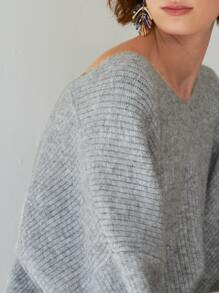 MOTF PREMIUM 寬鬆落肩羅紋針織毛衣 - 淺灰色 - 查看 3