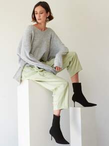 MOTF PREMIUM 寬鬆落肩羅紋針織毛衣 - 淺灰色 - 查看 5