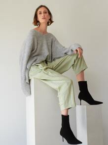 MOTF PREMIUM 寬鬆落肩羅紋針織毛衣 - 淺灰色 - 查看 6