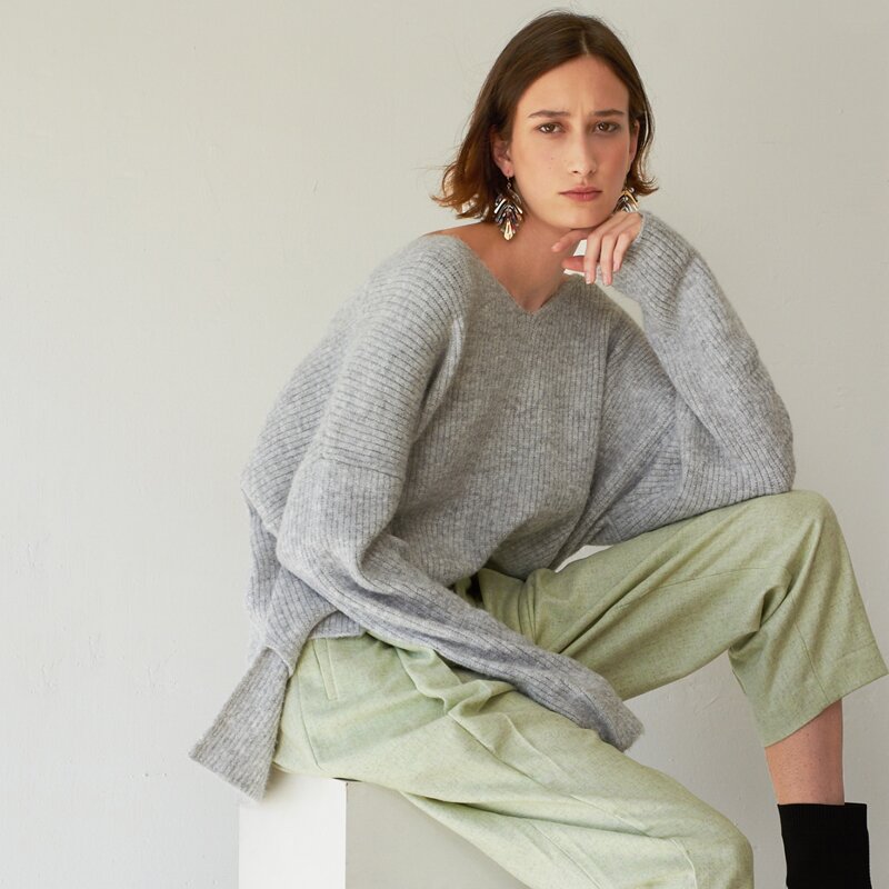 

OVERSIZE DROP SHOULDER RIB-KNIT SWEATER, Light grey