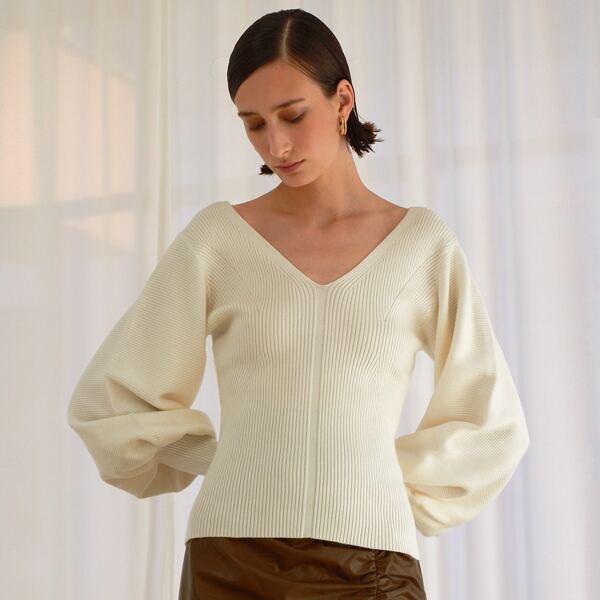 

VISCOSE BALLOON SLEEVE SWEATER, Beige