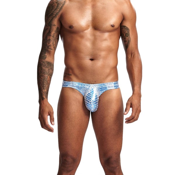 

Men Crocodile PU Leather Brief, Blue and white