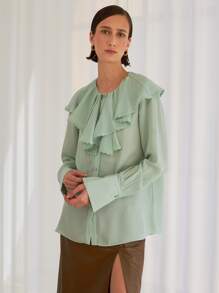 SHEIN Jabot Collar Button Front Blouse