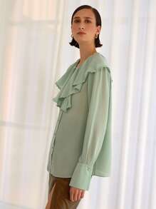 SHEIN Jabot Collar Button Front Blouse