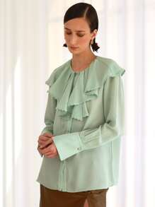 SHEIN Jabot Collar Button Front Blouse
