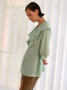SHEIN Jabot Collar Button Front Blouse