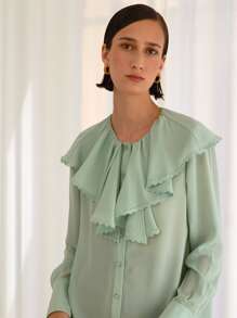 SHEIN Jabot Collar Button Front Blouse