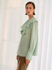 SHEIN Jabot Collar Button Front Blouse