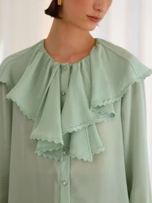 SHEIN Jabot Collar Button Front Blouse