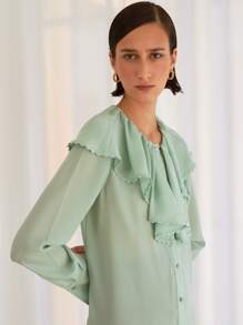 SHEIN Jabot Collar Button Front Blouse