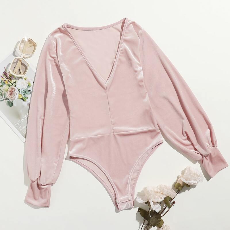 

Velvet Solid Bodysuit, Baby pink