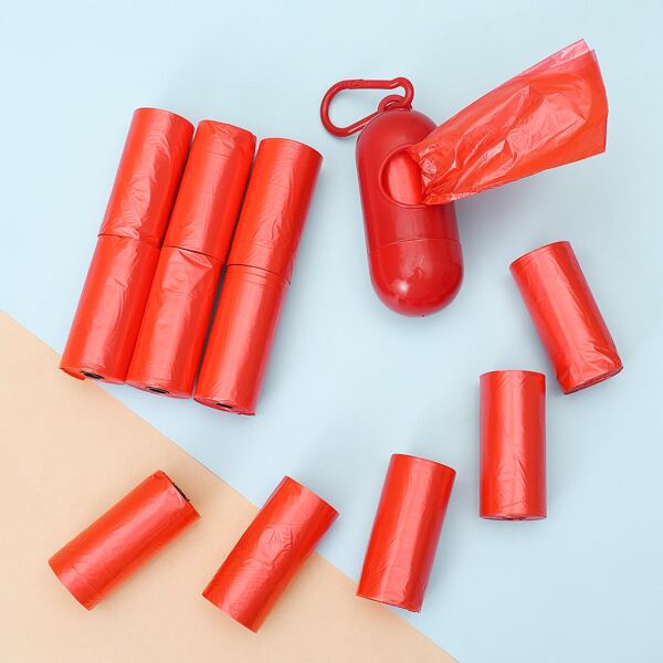

1pc Dog Waste Bag Dispenser & 12rolls Dog Waste Bag, Red