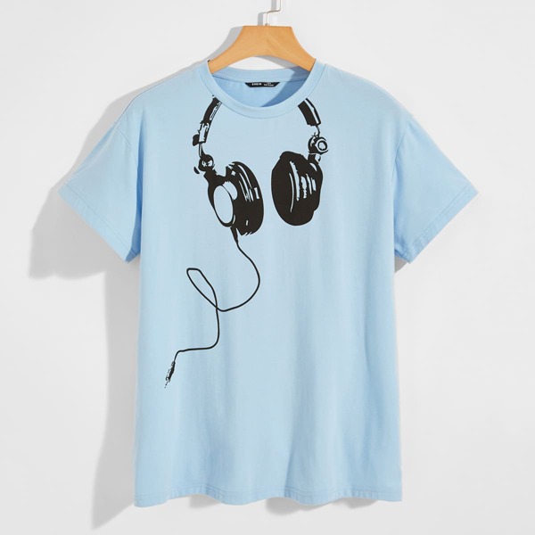 

Men Headset Print Tee, Baby blue