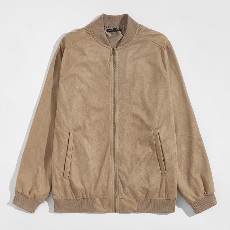 

Guys Raglan Sleeve Zipper Front Suede Jacket, Khaki