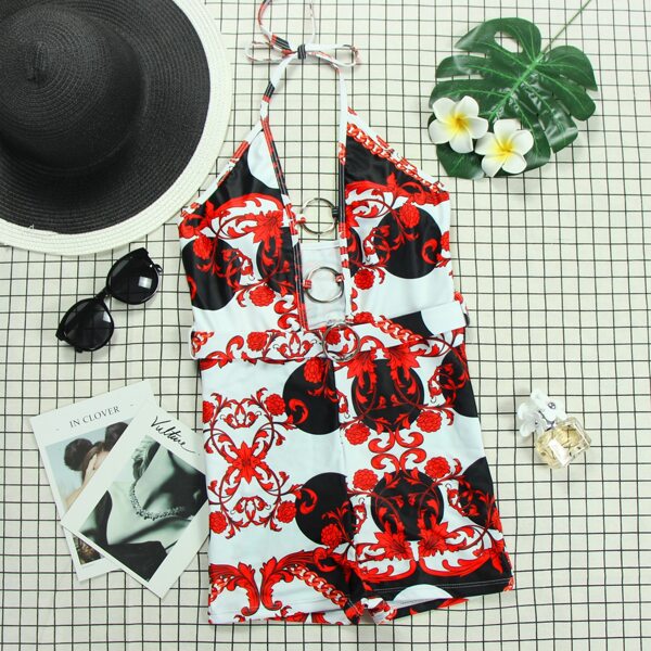 

Floral Ring Linked Belted One Piece Swimsuit, Multicolor