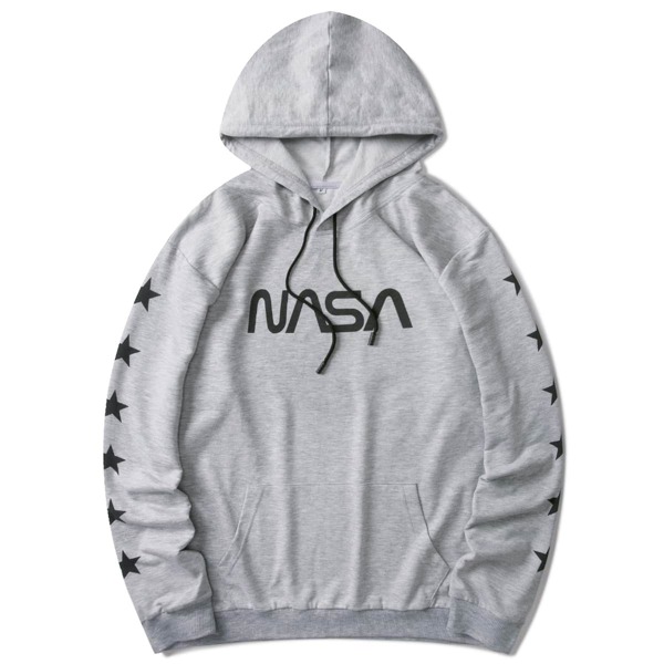 

Men Letter And Star Print Drawstring Hoodie, Light grey
