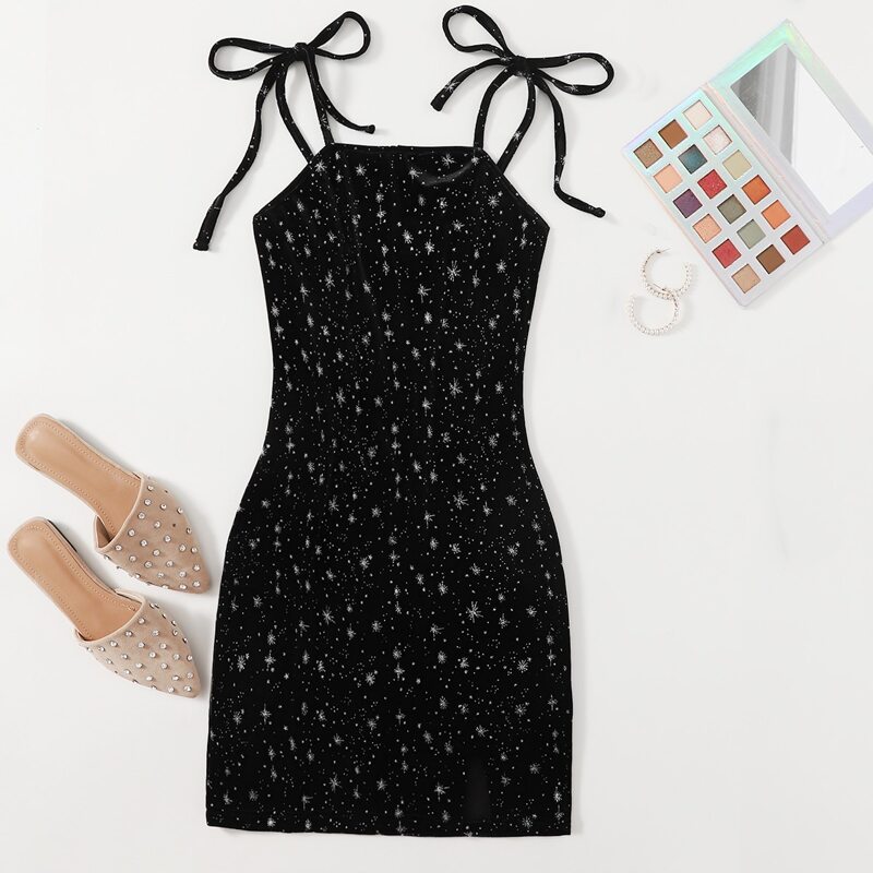 

Velvet Galaxy Print Bodycon Dress, Black
