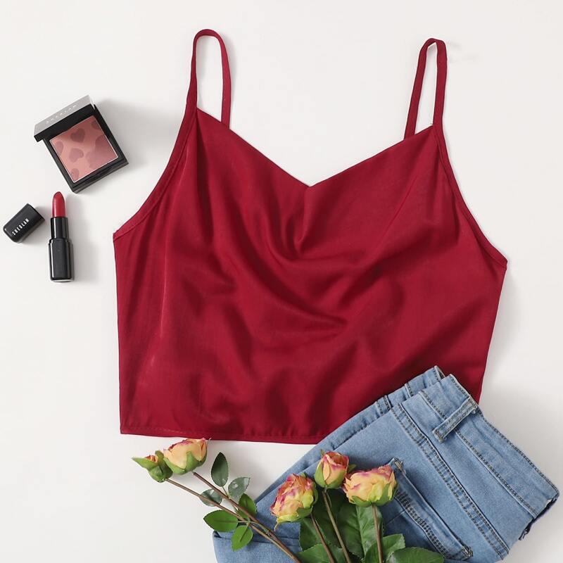 

Solid Tie Back Crop Cami, Burgundy