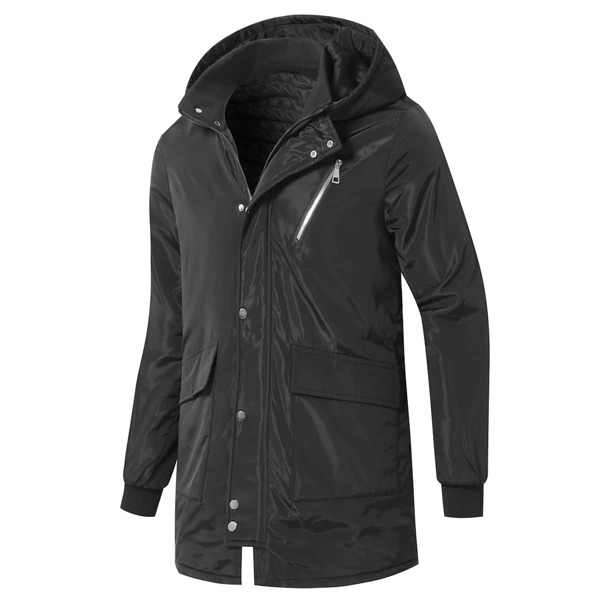 

Men Zip Up Flap Pocket Hooded Coat, Black