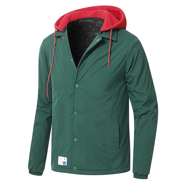

Men Contrast Hooded Letter Patched Jacket, Dark green