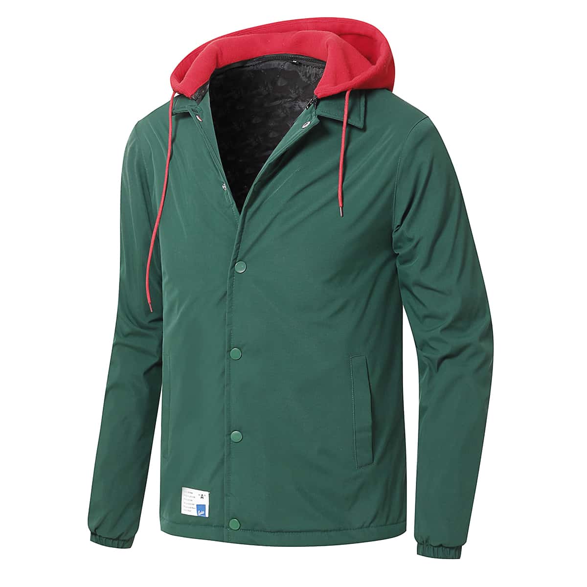

Guys Contrast Hooded Letter Patched Jacket, Dark green