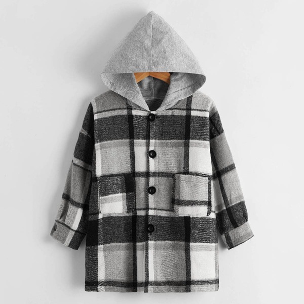 

Toddler Girls Pocket Hooded Plaid Coat, Multicolor
