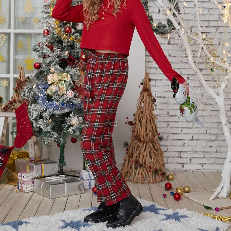 

Christmas Solid Tee & Tartan Pants, Red