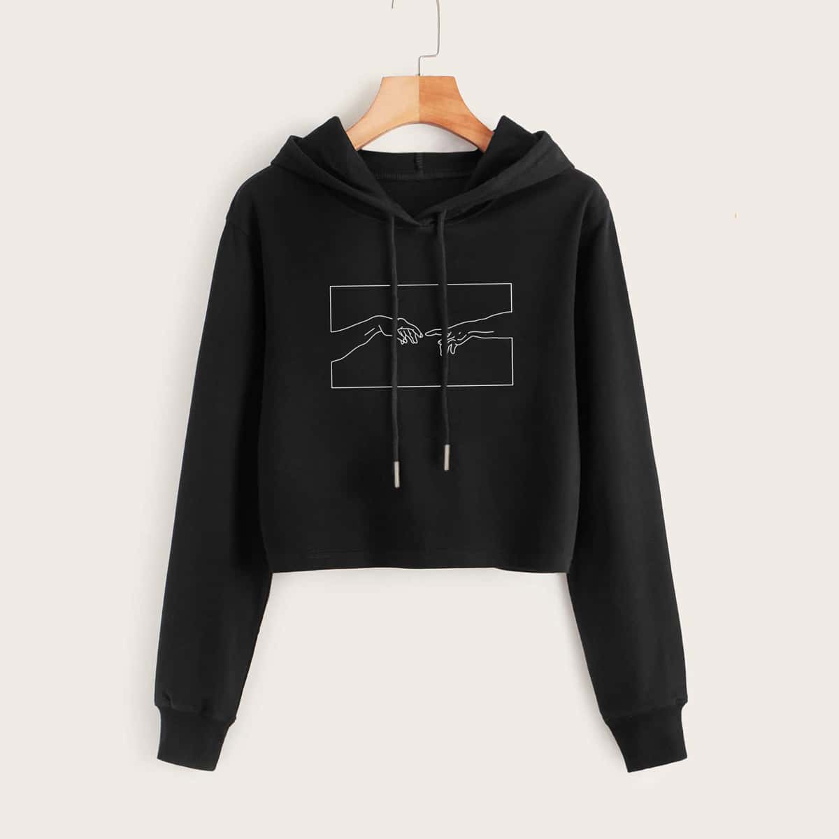 

Gesture Graphic Drawstring Hoodie, Black