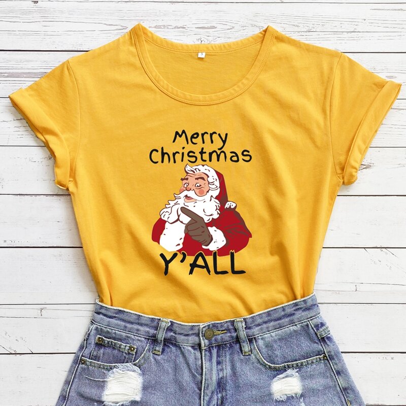 

Christmas Santa Claus Pattern Tee, Yellow