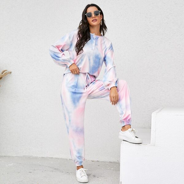 

Tie Dye Sweatshirt With Drawstring Waist Sweatpants, Multicolor