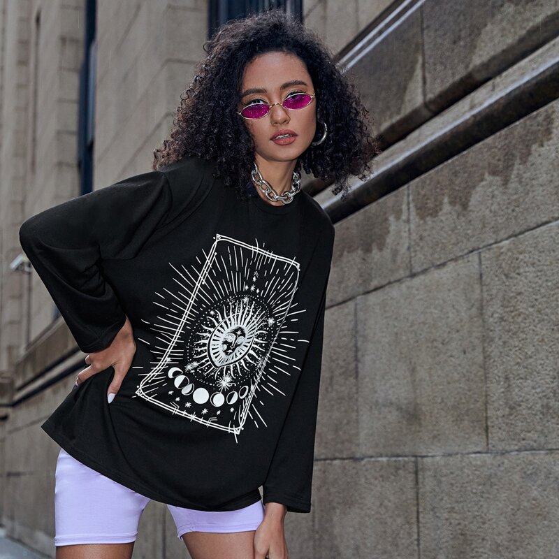 

Graphic Print Oversized Tee, Black