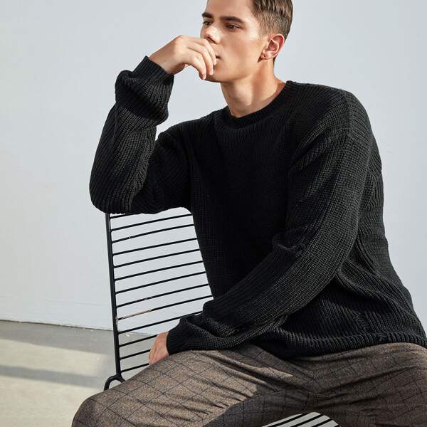 

Men Ripped Ribbed Knit Sweater, Black