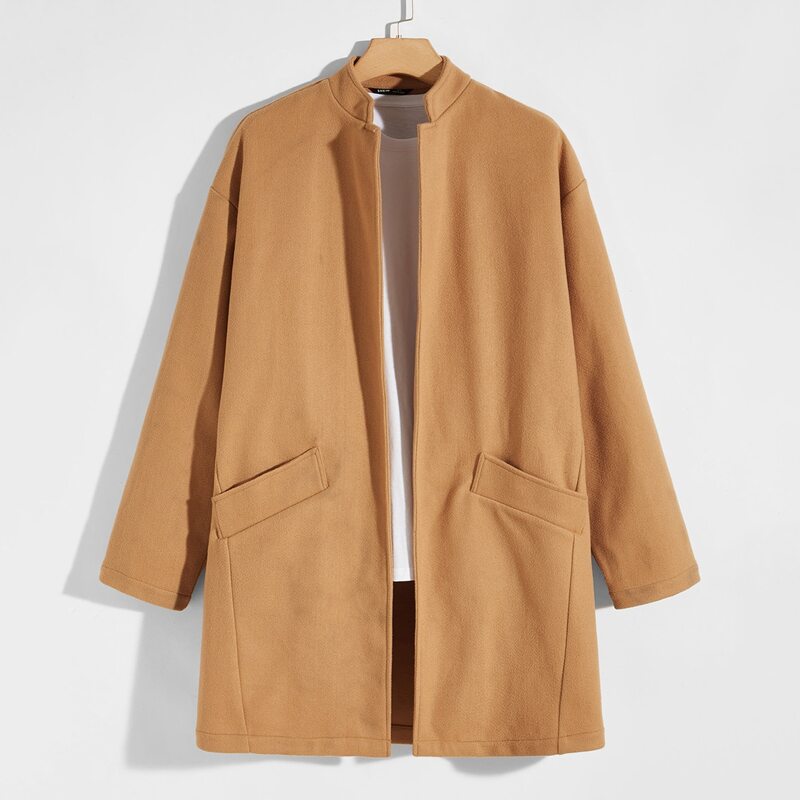 

Guys Open Front Solid Overcoat, Brown