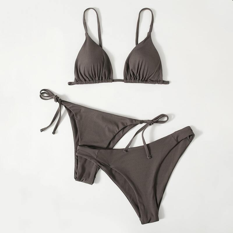 

3pack Triangle Tie Side Bikini Swimsuit, Dark grey