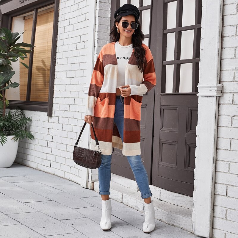 

Double Pocket Color Block Cardigan, Multicolor