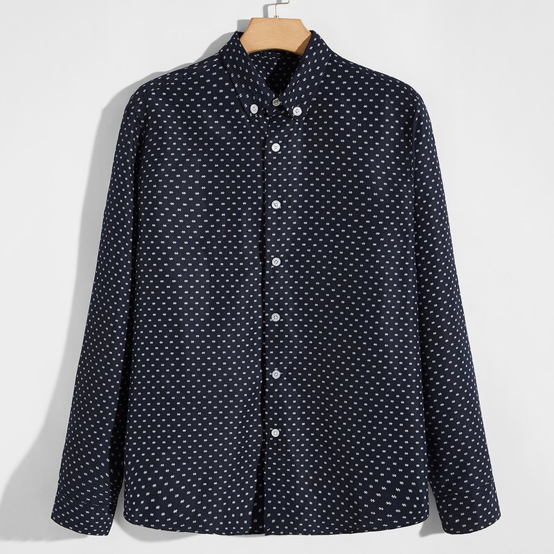 

Men Down Collar Allover Print Shirt, Navy blue