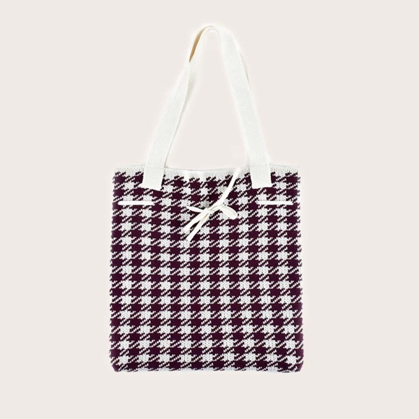 

Houndstooth Knit Tote Bag, Purple