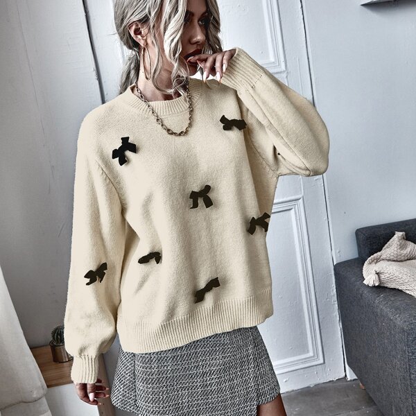

Bow Detail Oversized Sweater, Beige