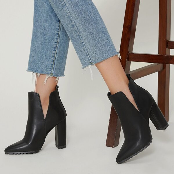 

Vegan Leather Pointed Toe High Heeled Booties, Black