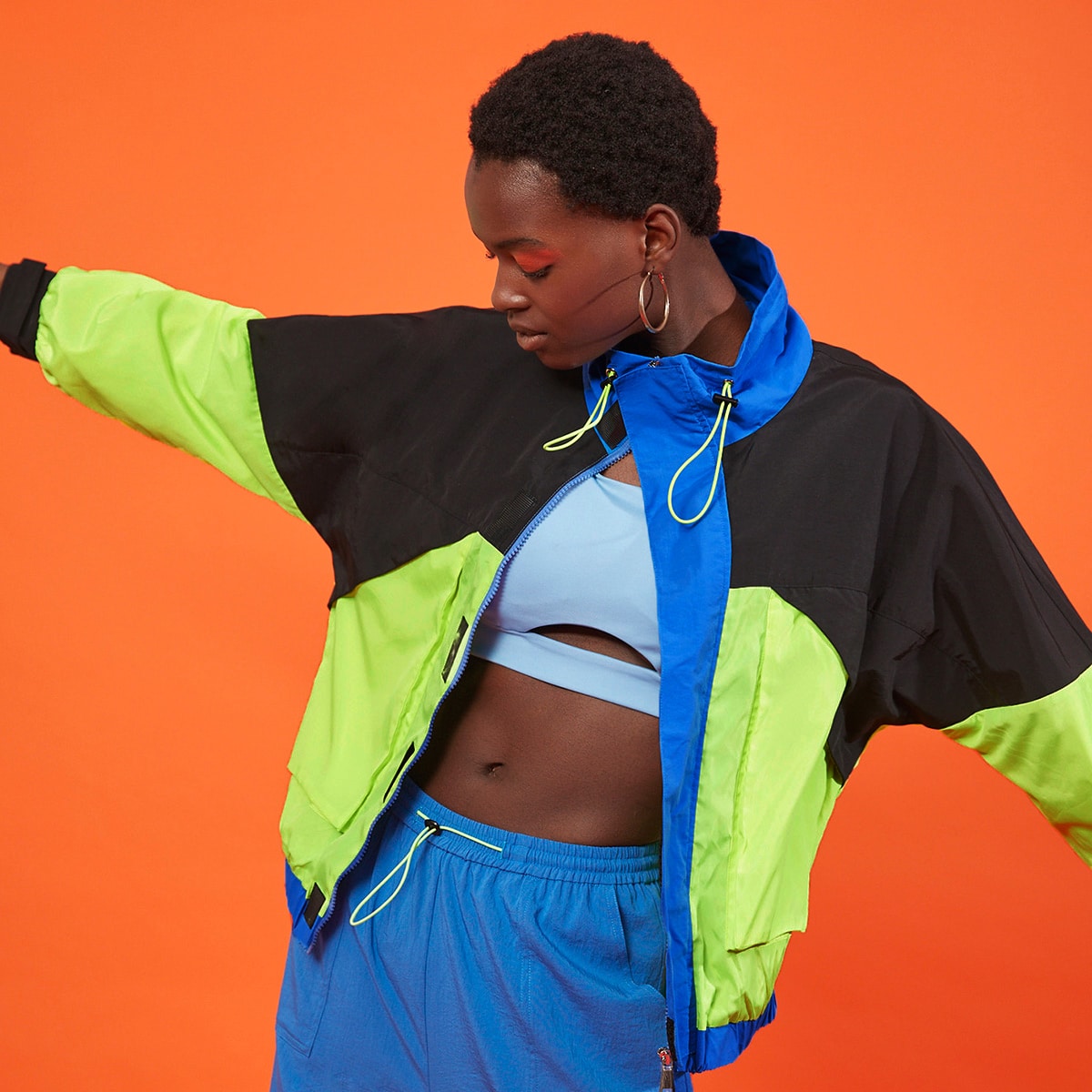 Image of Colour Block Drawstring Windbreaker Jacket