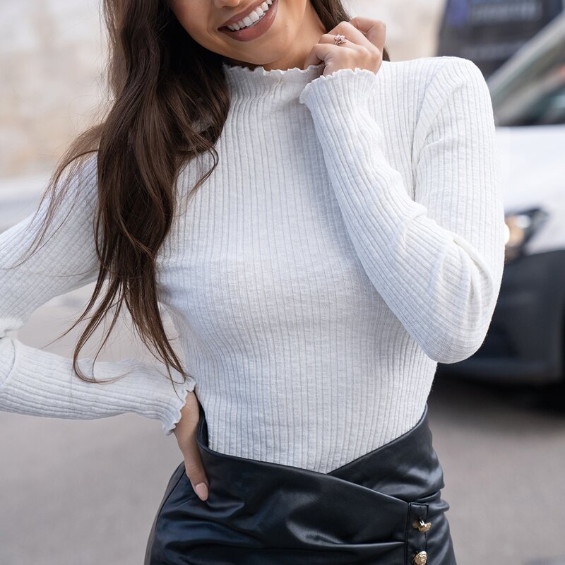 

Lettuce Trim Rib-knit Tee, White