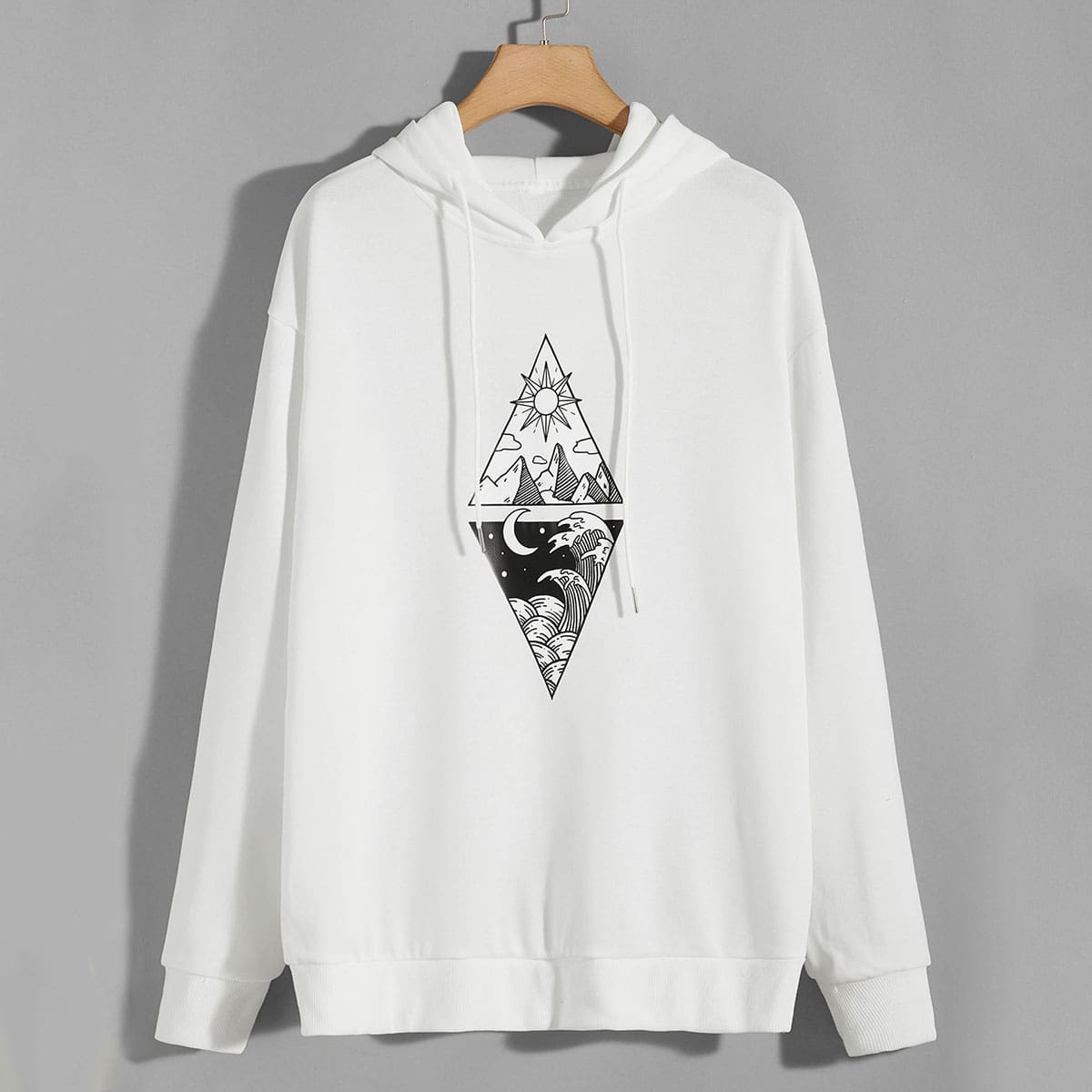 

Guys Graphic Print Drawstring Hoodie, White