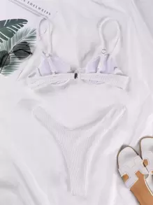 SHEIN Swim Textured Underwire High Cut Bikini Set Summer Beach - White - View 2