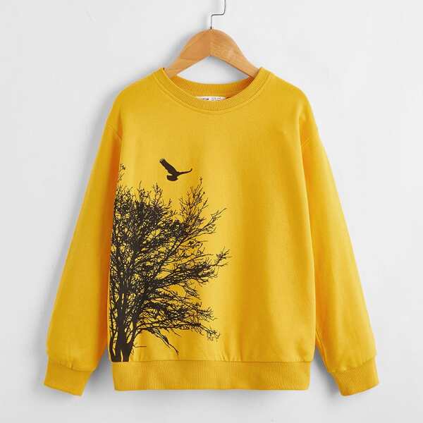 

Boys Graphic Print Drop Shoulder Pullover, Yellow bright