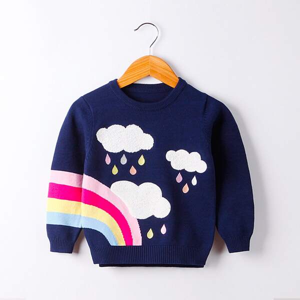 

Toddler Girls Cartoon Graphic Sweater, Navy blue