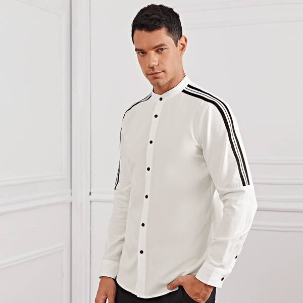 

Men Tape Side Button Front Shirt, White
